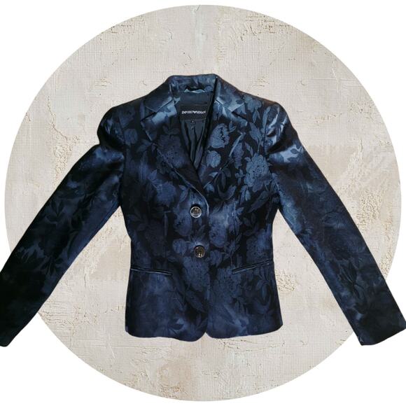 Emporio Armani Antinea Y2K Jaquard Floral Black Blazer Size 4